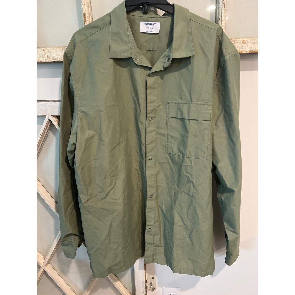 NWT Old Navy size XXL tall green nylon blend button down shirt